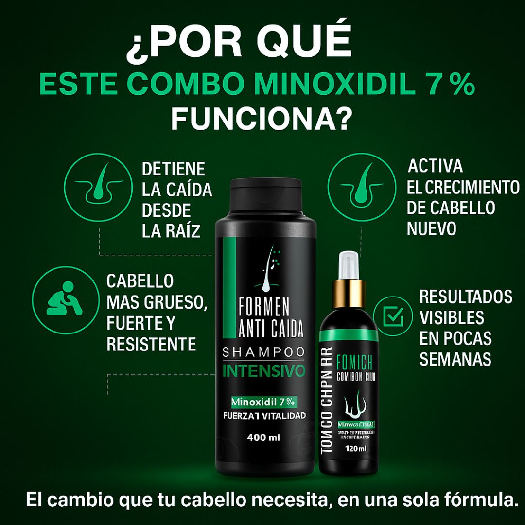 Kit Anticaida y Crecimiento - Combo Minoxidil 7% Shampoo + Tonico
