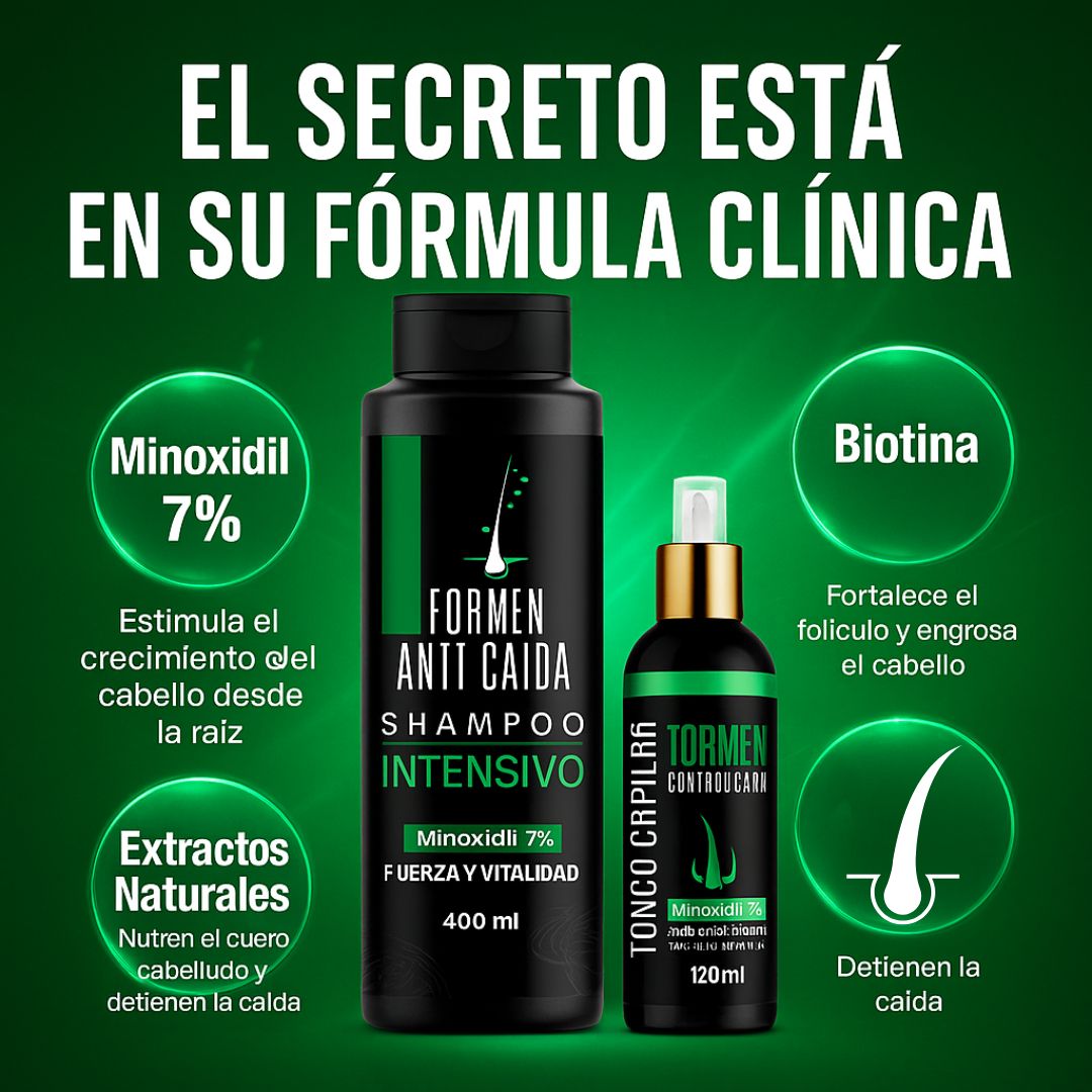 Kit Anticaida y Crecimiento - Combo Minoxidil 7% Shampoo + Tonico