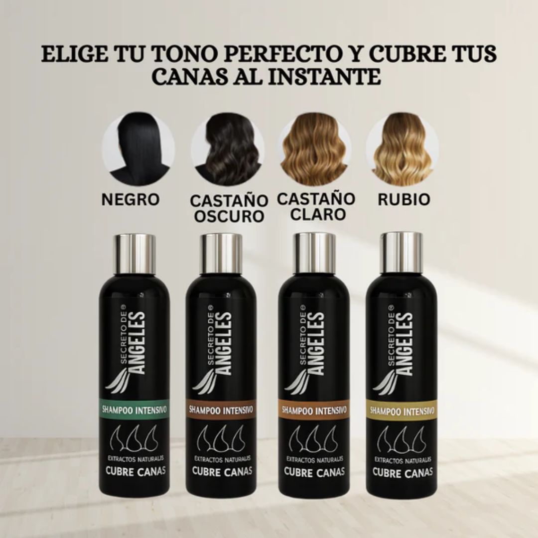 Shampoo Cubrecanas Secreto de Ángeles (Negro, Rubio, Castaño Oscuro y Claro)